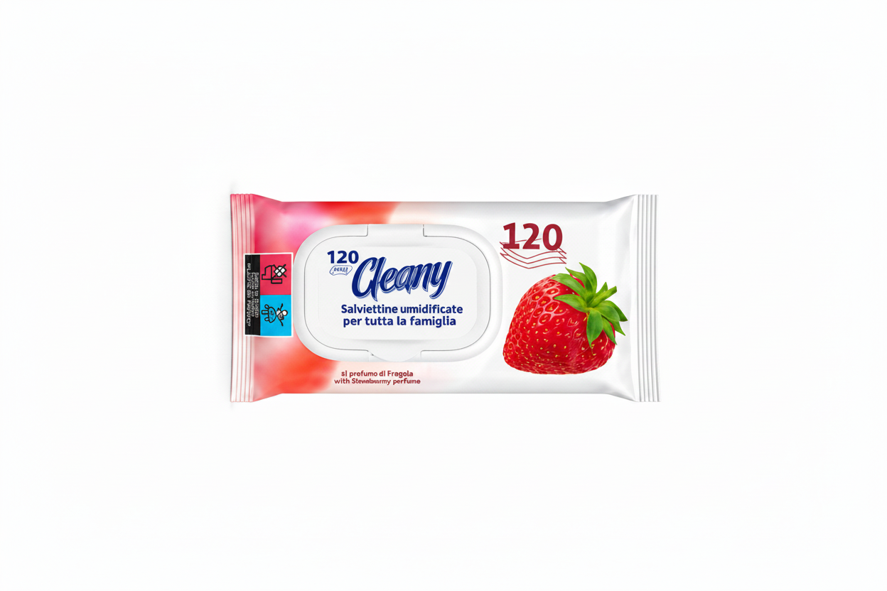 Cleany Salviettine Umidificate al Profumo di Fragola 120 pz